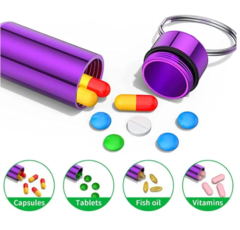 Mini Aluminum Pill Holder with Keyring (3)