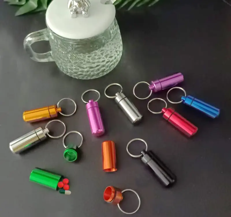 Mini Aluminum Pill Holder with Keyring (6)