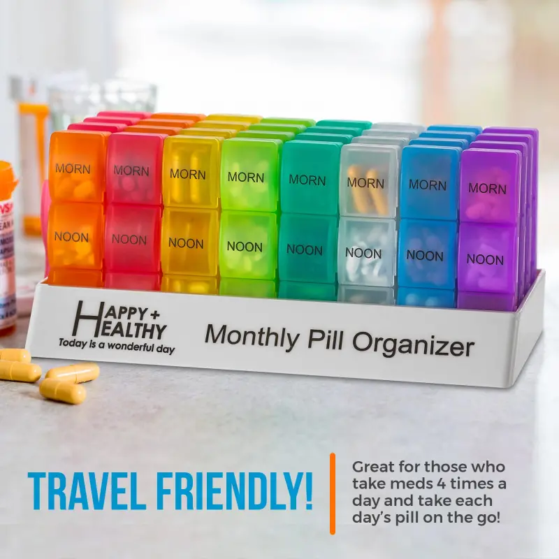 Month Pill Box Organizer 4 Times a Day Morning Noon Evening Night Large 32 Daily Pill Cases Travel Monthly Pill Organizer (2)