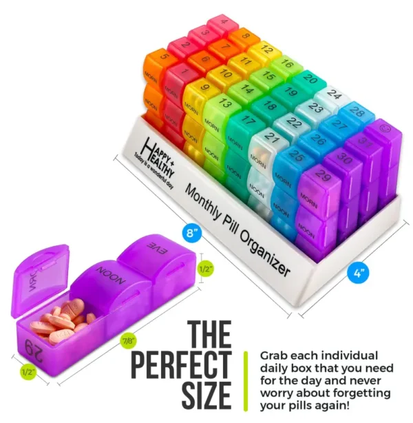 Month Pill Box Organizer 4 Times a Day Morning Noon Evening Night Large 32 Daily Pill Cases Travel Monthly Pill Organizer (3)