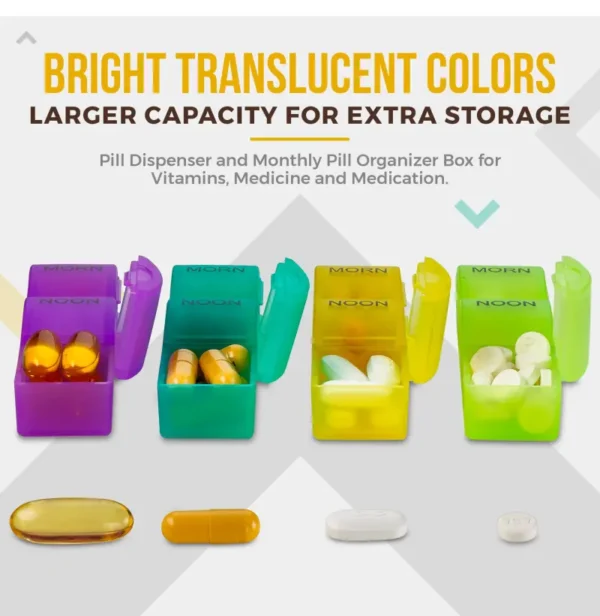 Month Pill Box Organizer 4 Times a Day Morning Noon Evening Night Large 32 Daily Pill Cases Travel Monthly Pill Organizer (4)