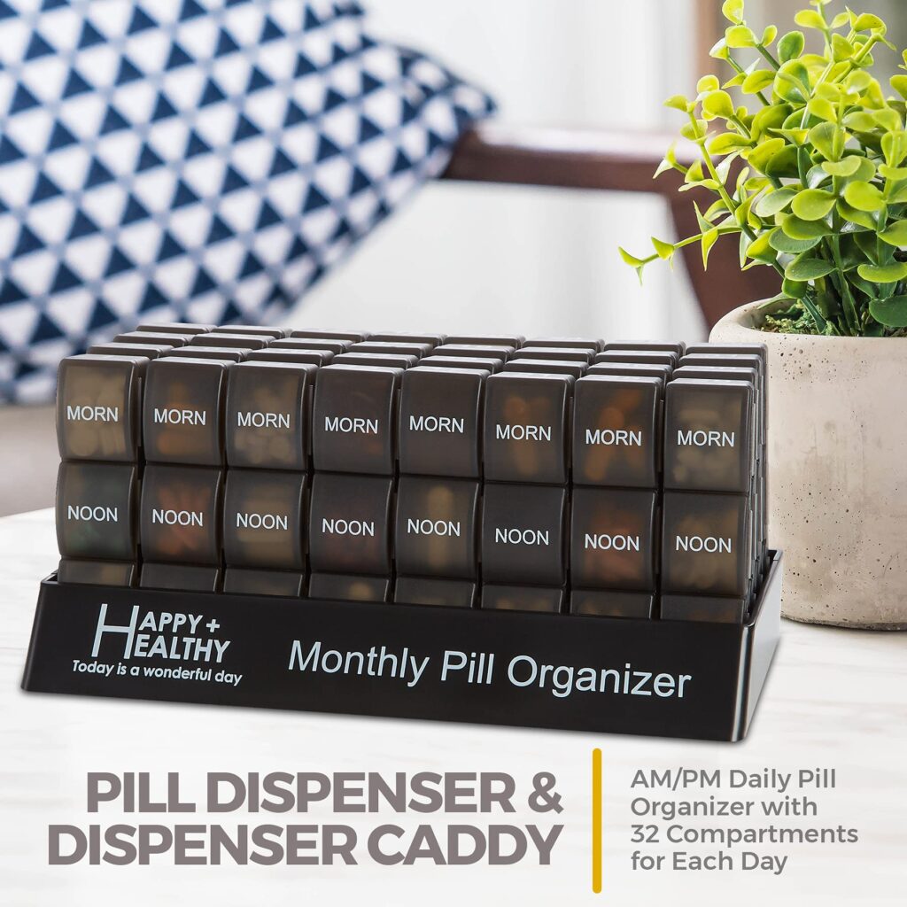 Month Pill Box Organizer 4 Times a Day Morning Noon Evening Night Large 32 Daily Pill Cases Travel Monthly Pill Organizer (6)