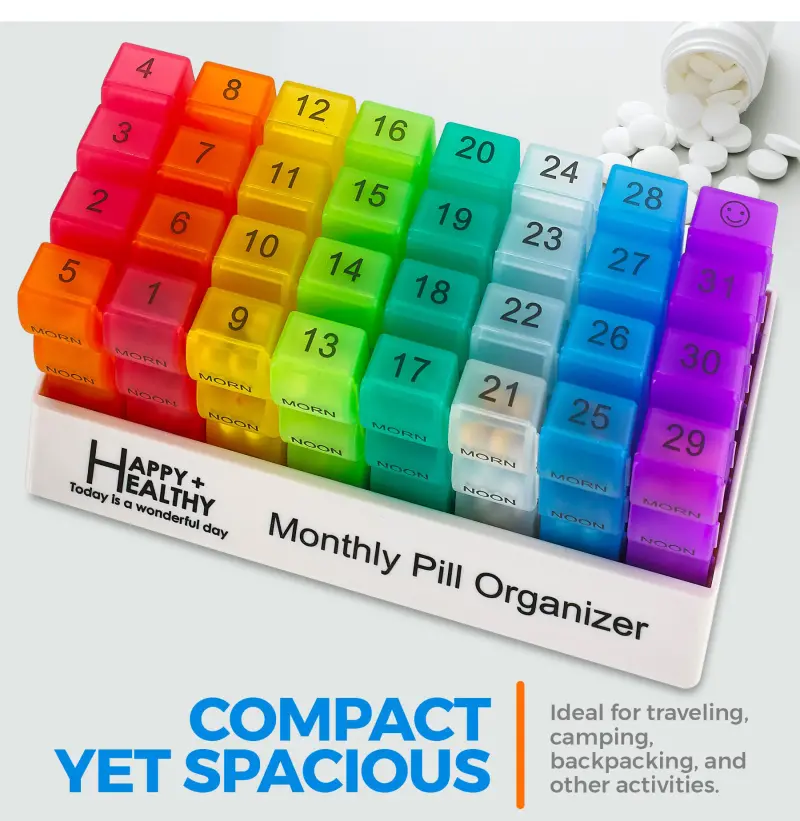 Month Pill Box Organizer 4 Times a Day Morning Noon Evening Night Large 32 Daily Pill Cases Travel Monthly Pill Organizer (6)