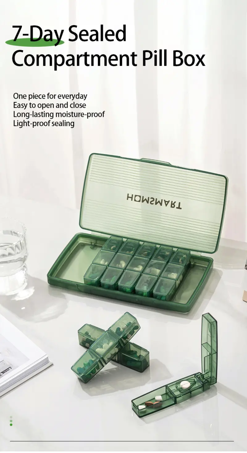 Travel Wholesale Plastic 7 Day Pill Box Case Medicine Case 21 Compartments Pill Box With Pill Cutter (1)