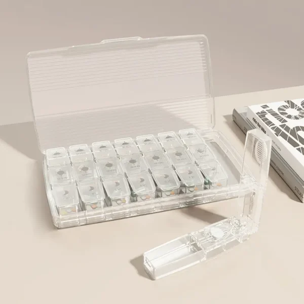 Travel Wholesale Plastic 7 Day Pill Box Case Medicine Case 21 Compartments Pill Box With Pill Cutter (1)
