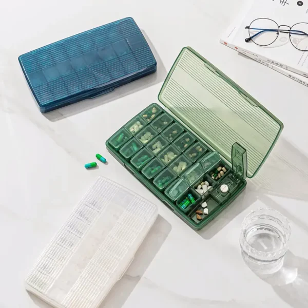 Travel Wholesale Plastic 7 Day Pill Box Case Medicine Case 21 Compartments Pill Box With Pill Cutter (5)
