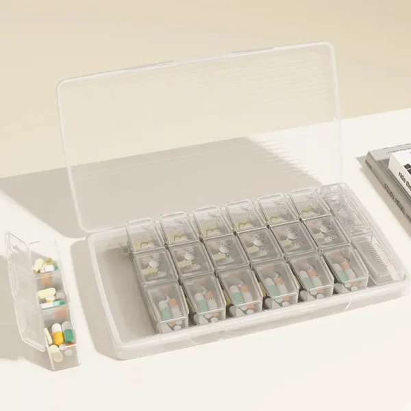 Travel Wholesale Plastic 7 Day Pill Box Case Medicine Case 21 Compartments Pill Box With Pill Cutter (6)