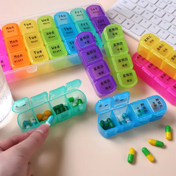 Moistureproof Pill Organizer 7 Days 4 Times a Day Weekly Pill Box Morning Noon Night Pill Case 28 Gird Mediciation for All Meds (1)