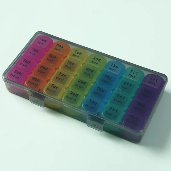 Moistureproof Pill Organizer 7 Days 4 Times a Day Weekly Pill Box Morning Noon Night Pill Case 28 Gird Mediciation for All Meds (12)
