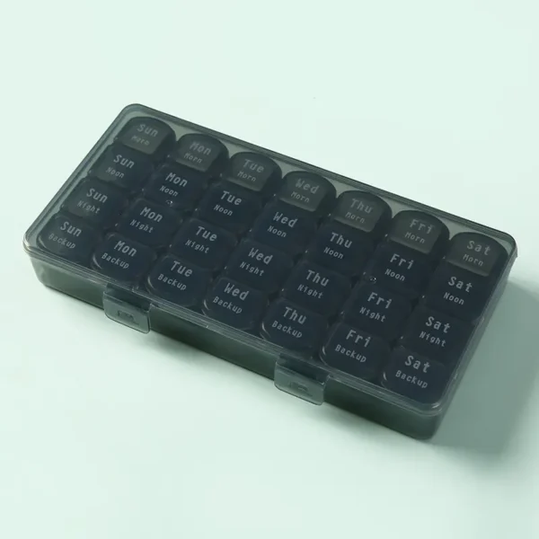 Moistureproof Pill Organizer 7 Days 4 Times a Day Weekly Pill Box Morning Noon Night Pill Case 28 Gird Mediciation for All Meds (2)