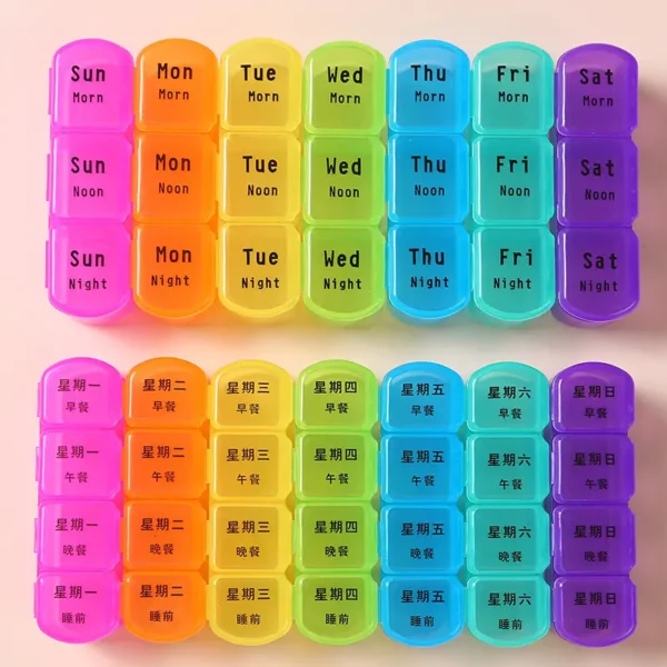 Moistureproof Pill Organizer 7 Days 4 Times a Day Weekly Pill Box Morning Noon Night Pill Case 28 Gird Mediciation for All Meds (3)
