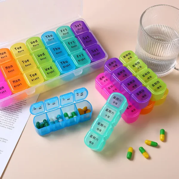 Moistureproof Pill Organizer 7 Days 4 Times a Day Weekly Pill Box Morning Noon Night Pill Case 28 Gird Mediciation for All Meds (4)