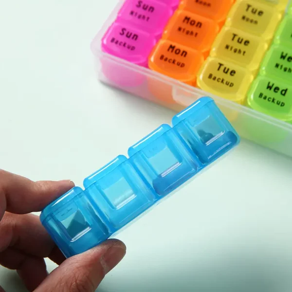 Moistureproof Pill Organizer 7 Days 4 Times a Day Weekly Pill Box Morning Noon Night Pill Case 28 Gird Mediciation for All Meds (5)