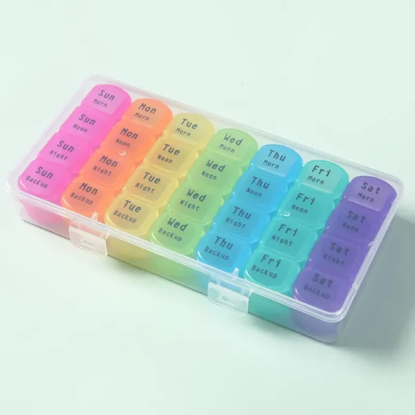 Moistureproof Pill Organizer 7 Days 4 Times a Day Weekly Pill Box Morning Noon Night Pill Case 28 Gird Mediciation for All Meds (6)