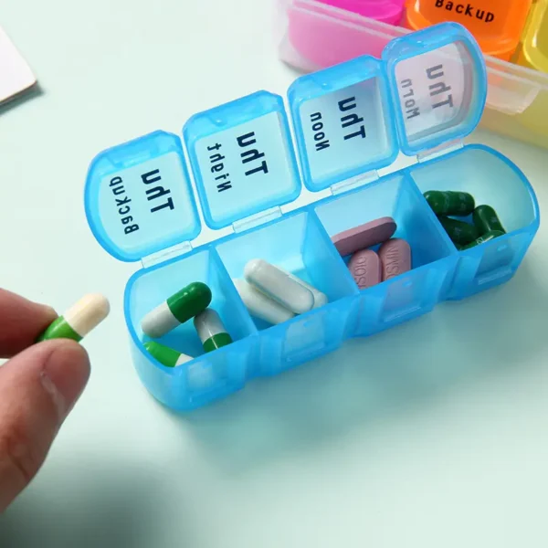 Moistureproof Pill Organizer 7 Days 4 Times a Day Weekly Pill Box Morning Noon Night Pill Case 28 Gird Mediciation for All Meds (7)