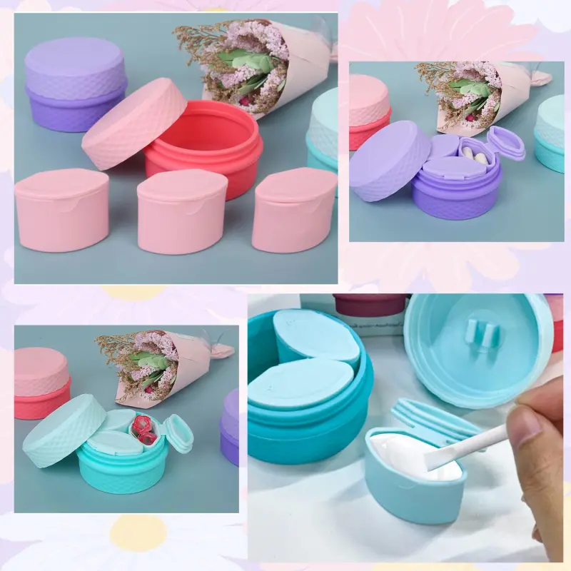 Multi Use Travel Pill Organizer with Cream Container (5)