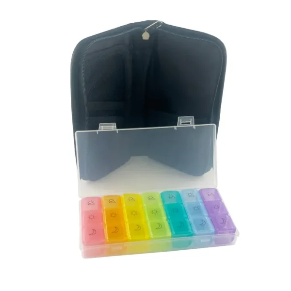 Portable Weekly Pill Organizer with 21 Compartments and Zipper Case (3)