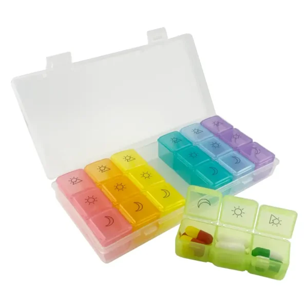 Portable Weekly Pill Organizer with 21 Compartments and Zipper Case (4)
