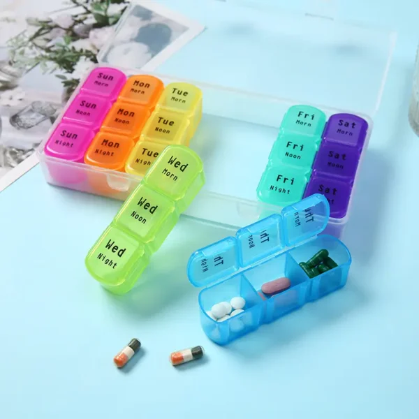 Weekly Pill Organizer 7 Daily With 21 Compartments Plastic Pill Box Medicine Tablet Organiser (5)