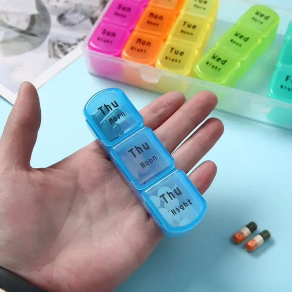 Weekly Pill Organizer 7 Daily With 21 Compartments Plastic Pill Box Medicine Tablet Organiser (7)