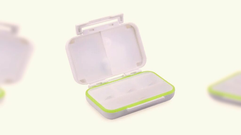 moisture proof pill box with green silicone gasket open
