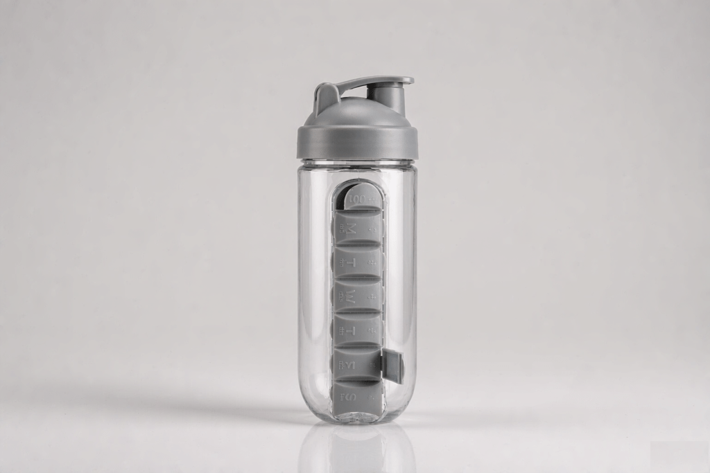 600ml pill box water bottle with leak-proof cap