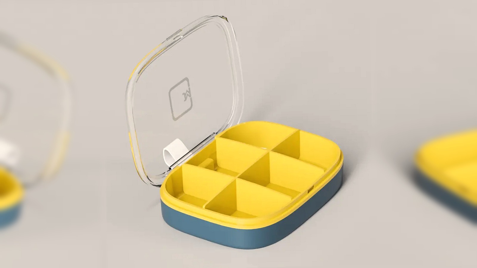 flip-top pill box lid open showing snap hinge and gasket