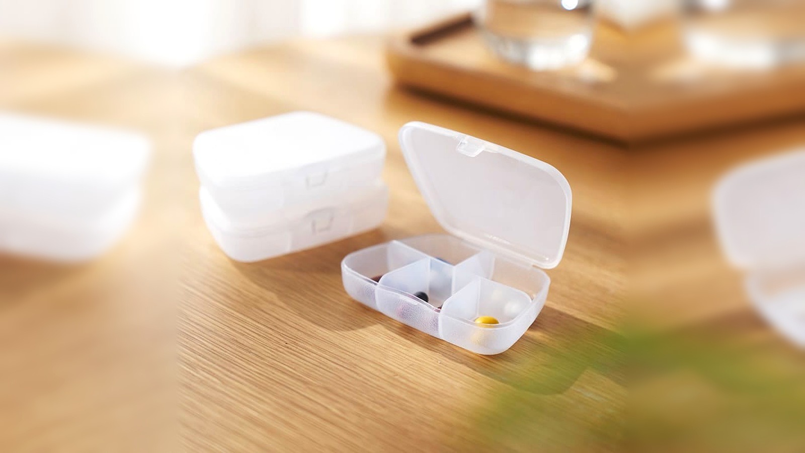 translucent pill box material showing daily compartments